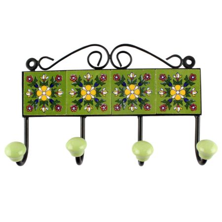 Pea Gereen Floral eramic Tile Hook